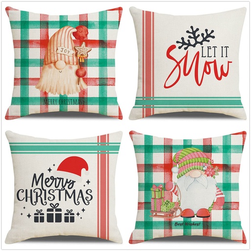 [CHPLC12] 360 HOME CHRISTMAS PILLOW COVER 45*45CM POLYESTER 2X2 GRID MOSTLY WHITE BACKGROUND