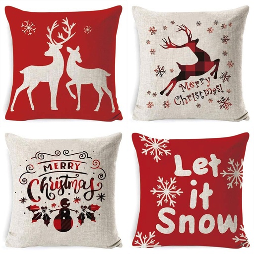 [CHPLC17] 360 HOME CHRISTMAS PILLOW COVER 45*45CM POLYESTER RED WHITE & GREEN IMAGERY AND GREETINGS