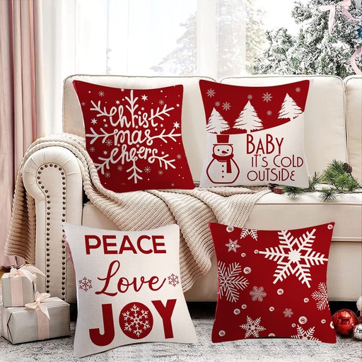 [CHPLC21] 360 HOME CHRISTMAS PILLOW COVER 45*45CM POLYESTER RED & WHITE PRINTS