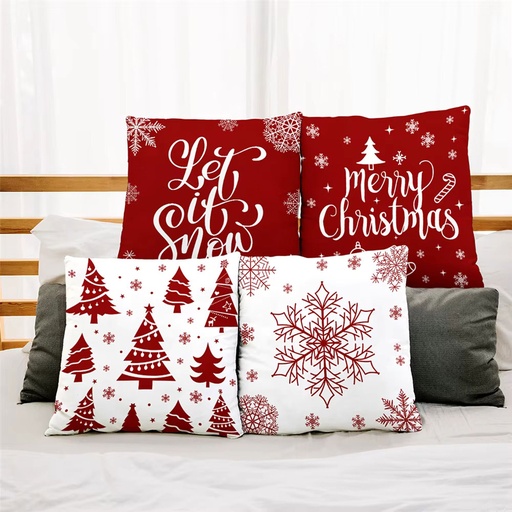 [CHPLC23] 360 HOME CHRISTMAS PILLOW COVER 45*45CM POLYESTER RED & WHITE PRINTS