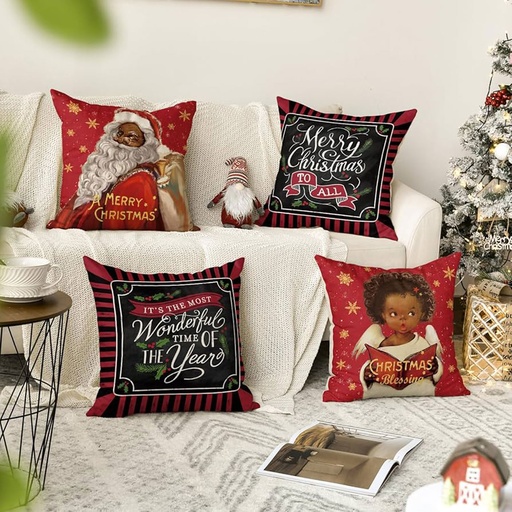[CHPLC27] 360 HOME CHRISTMAS PILLOW COVER 45*45CM POLYESTER PREDOMINANTLY RED & BLACK AMERICAN-AFRICAN REPRESENTATION