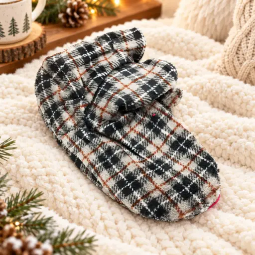 [COZS2] 360 COTTON SLIPPERS SOCKS FLEECE 26CM PLAID 2 COLORS FLUFFY INNER