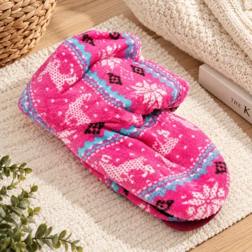 [COZS4] 360 COTTON SLIPPER SOCKS FLEECE 26CM FAIR ISLE STYLE PATTERN FLUFFY INNER