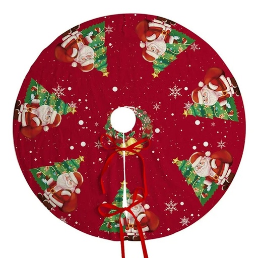 [TRSKIRT1] 360 HOME CHRISTMAS TREE SKIRT ROUND 20CM POLYESTER CENTER HOLE RED BACKGROUND SANTA CLAUS & TREES PATTERN