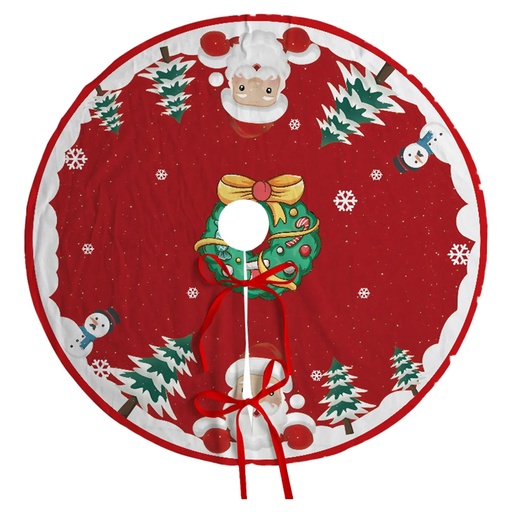 [TRSKIRT2] 360 HOME CHRISTMAS TREE SKIRT ROUND 20CM POLYESTER  CENTER HOLE RED BACKGROUND MULTICOLOR ACCENTS