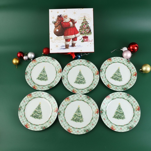 [CH25-PP5] 360 HOME CHRISTMAS PLATE DESSERT CERAMIC 7.5" 6PCS GREEN TREE PATTERN
