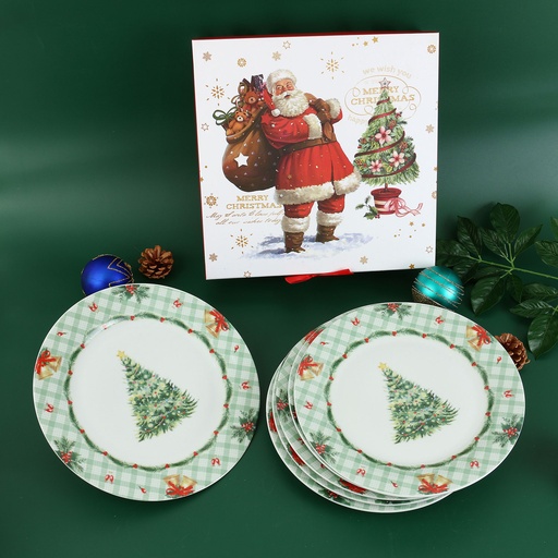 [CH25-PP6] 360 HOME CHRISTMAS PLATE DESSERT CERAMIC 10.5"6PCS GREEN TREE PATTERN