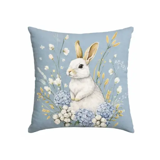 [EAPLC4] 360 HOME EASTER PILLOW CASE 45*45CM BLUE-GREY BACKGROUND+RABBIT