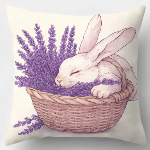 [EAPLC8] 360 HOME EASTER PILLOW CASE 45*45CM OFF-WHITE BACKGROUND RABBIT+LAVENDER