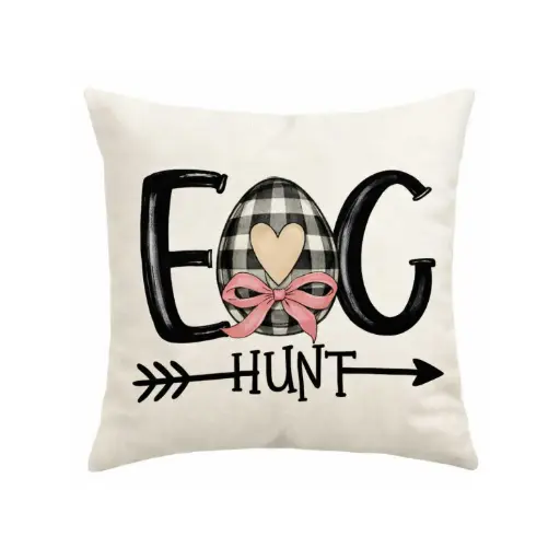 [EAPLC12] 360 HOME EASTER PILLOW CASE 45*45CM OFF-WHITE BACKGROUND EGG HUNT BLACK