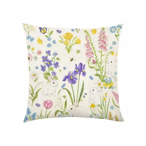 [EAPLC17] 360 HOME EASTER PILLOW CASE 45*45CM OFF-WHITE BACKGROUND+COLORFUL SPRING FLOWERS
