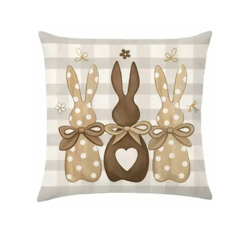 [EAPLC19] 360 HOME EASTER PILLOW CASE 45*45CM OFF-WHITE PLAID BACKGROUND 3 BUNNY SILHOUETTES