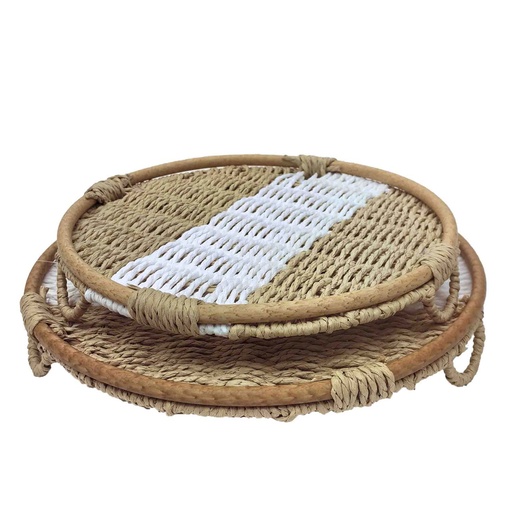 [INDBOH7] 360 HOME TRAY ROUND 30*5 /35*5 SET 2PCS BAMBOO WITH HANDLE