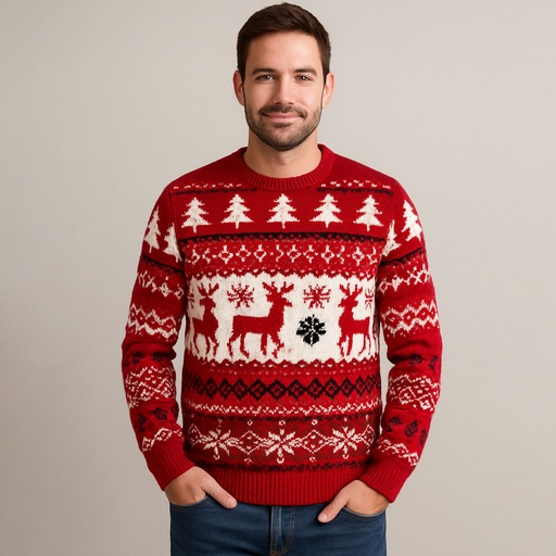 [NA2213B] 360 COTTON CHRISTMAS SWEATER ROUND NECK WHITE  RED