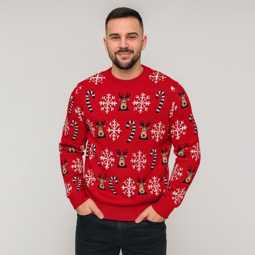 [NA2206A] 360 COTTON CHRISTMAS SWEATER ROUND NECK WHITE  RED