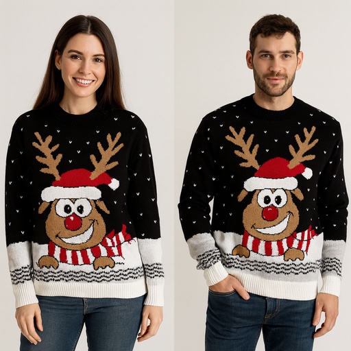 [NA2217] 360 COTTON CHRISTMAS SWEATER ROUND NECK WHITE  BLACK