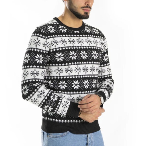 [NA2210A] 360 COTTON CHRISTMAS SWEATER ROUND NECK WHITE  BLACK