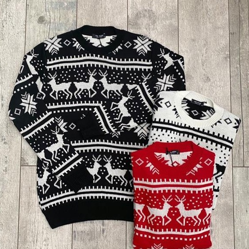 [NA2204] 360 COTTON CHRISTMAS SWEATER ROUND NECK WHITE  BLACK