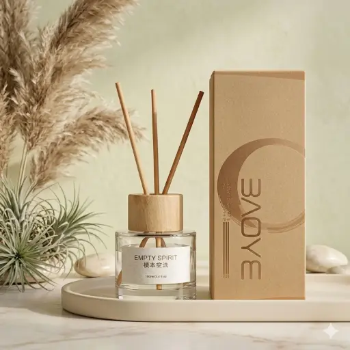 [HOSC2] 360 HOME WOODEN COVER LIQUID AROMATHERAPY CLEAR 5 STICKS WOOD 50ML ROUND