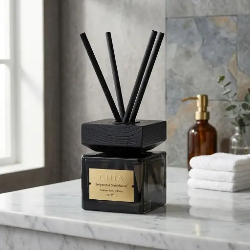 [HOSC3] 360 HOME WOODEN COVER LIQUID AROMATHERAPY 70% DARK 5STICKS SYNTHETIC FIBER 200ML SQUARE