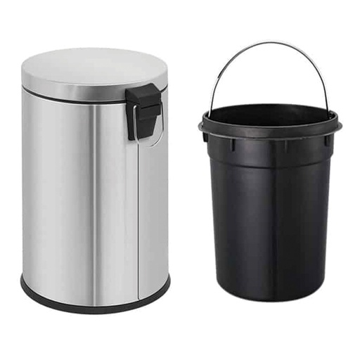 [SSB20L-1] 360 HOME TRASH CAN MIRROR LIGHT WITH PEDAL & REMOVABLE PLASTIC INNER BUCKET 20L STAINLESS STEEL