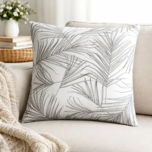 [EVPIL8] 360 HOME PILLOW NATURE DESIGN 45*45 WHITE TROPICAL LEAVES