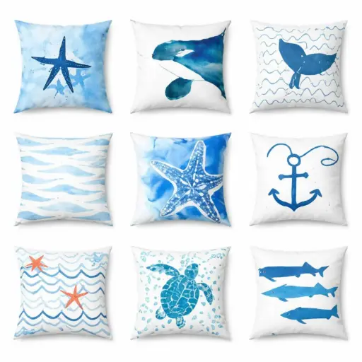 [EVPIL18] 360 HOME PILLOW COVERS 45*45 LUE & WHITE OCEAN PATTERN