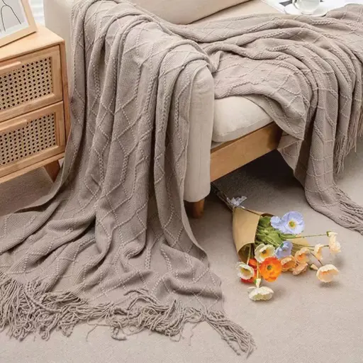 [THRBLA3] 360 HOME THROW BLANKET WITH FRINGES 130*180 GREY KNITTED PATTERN