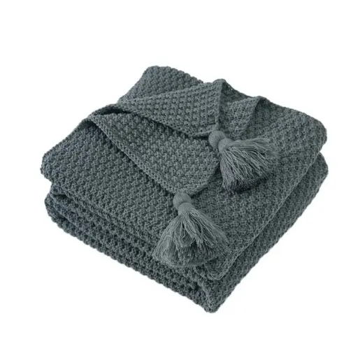 [THRBLA8] 360 HOME THROW BLANKET WITH TASSLE FRINGES 130*170 DARK GREY KNITTED PATTERN