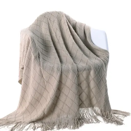 [THRBLA14] 360 HOME THROW BLANKET WITH FRINGES 130*160 LIGHT GREY KNITTED PATTERN