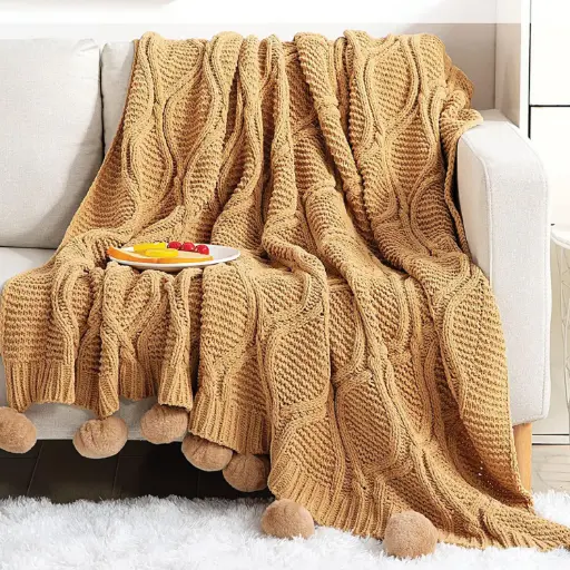 [THRBLA17] 360 HOME THROW BLANKET WITH FRINGES 130*180 BROWN KNITTED PATTERN