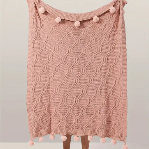 [THRBLA18] 360 HOME THROW BLANKET WITH FRINGES 130*180 PINK KNITTED PATTERN