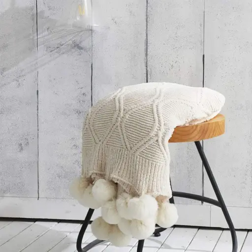 [THRBLA19] 360 HOME THROW BLANKET WITH FRINGES 130*180 WHITE KNITTED PATTERN