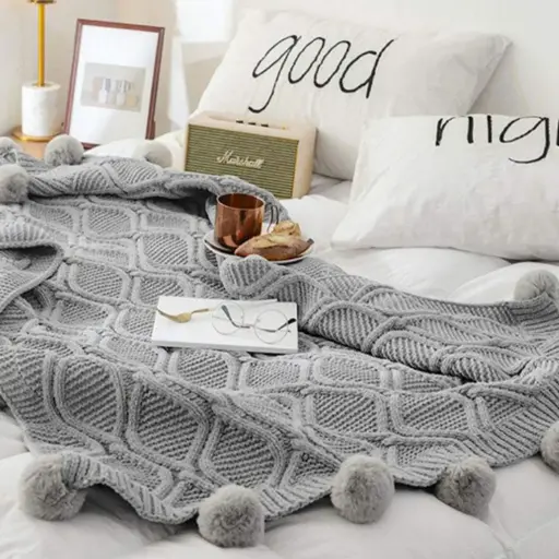 [THRBLA20] 360 HOME THROW BLANKET WITH FRINGES 130*180 GREY KNITTED PATTERN