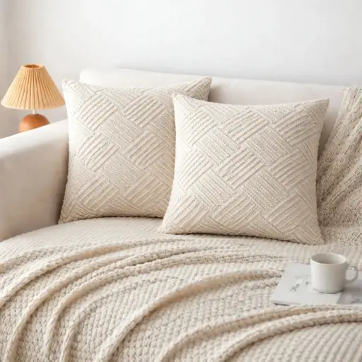 [ALPILO11] 360 HOME CUSHION  45*45cm WHITE,GREY GEOMETRIC PATTERN