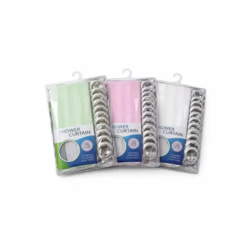 [BATH26] 360 HOME SHOWER CURTAINS WITH HOOKS 180x180 MULTICOLOR STRIPES