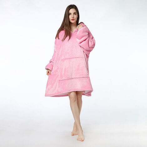 [HBLA25-1] 360 COTTON BLANKET HOODIE FLEECE PINK LARGE FRONT POCKET