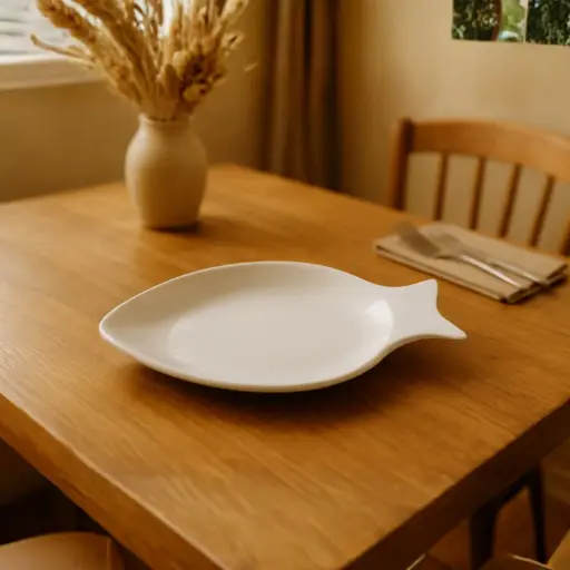 [CERBOW12-B] 360 HOME 14 FISH SHAPED PLATE -35.2  WHITE CERAMIC 39CM