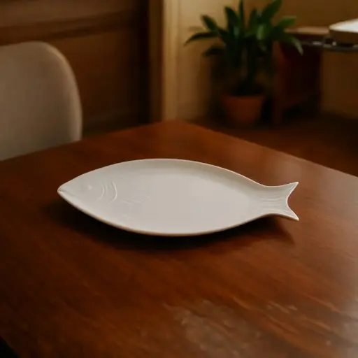 [CERBOW18] 18 PLATE FISH PEARL -45  WHITE CERAMIC 48CM
