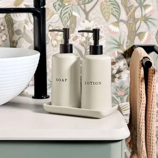 [BATHAC35] 360 HOME CERAMIC LOTION BOTTLE+TRAY WHITE