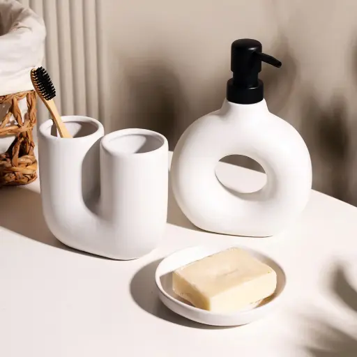 [BATHAC38] 360 HOME CERAMIC LOTION BOTTLE TOOTHBRUSH HOLDER SOAP DISHES WHITE