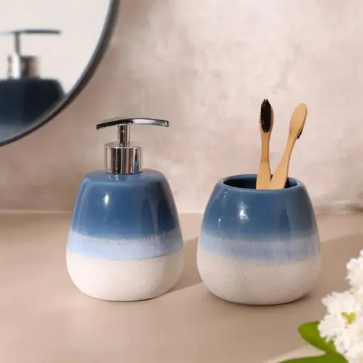 [BATHAC42] 360 HOME CERAMIC 2PCS SET LOTION BOTTLE MOUTH CUP 