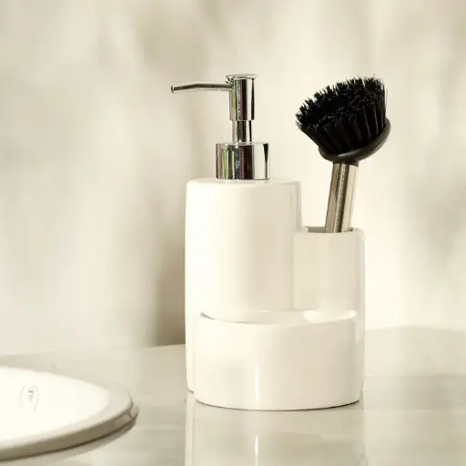 [BATHAC45] 360 HOME CERAMIC LOTION BOTTLE CHROME NOZZLE 12.1*11.5*13/19.3CM WHITE