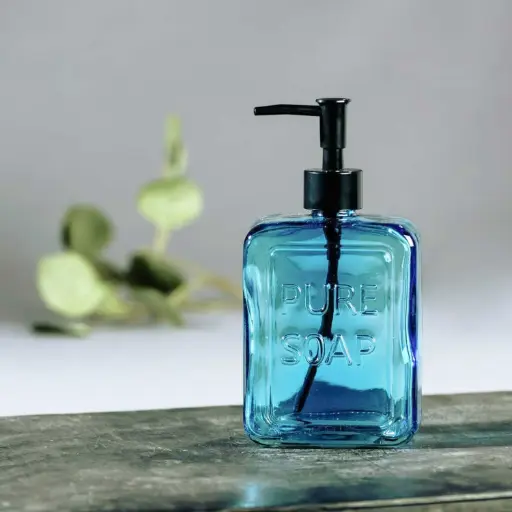 [BATHAC48] 360 HOME GLASS LOTION BOTTLE：L9.8xW6xH19cm,DEEP BLUE 550ML