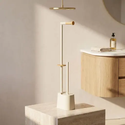 [BATHAC59] 360 HOME FLOOR STANDING TOILET BRUSH HOLDER 16.5x12.5x67cm,846,430 STAINLESS STEEL+BAMBOO