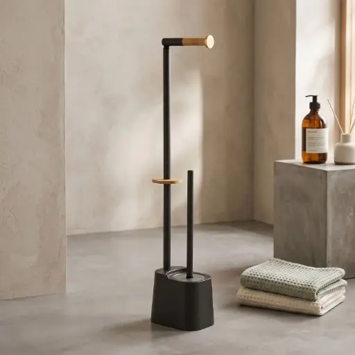 [BATHAC60] 360 HOME FLOOR STANDING BRUSH HOLDER 16.5x12.5x67cm,846,430STAINLESS STEEL+BAMBOO