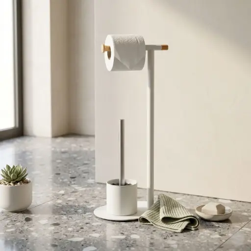 [BATHAC61] 360 HOME FLOOR STANDING BRUSH HOLDER 21x15x69.5cm,1360,430STAINLESS STEEL+BAMBOO