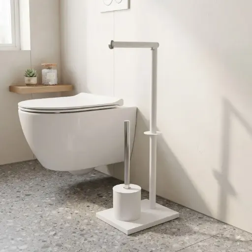 [BATHAC66] 360 HOME FLOOR STANDING TOILET BRUSH HOLDER 20.5x16x65cm WHITE+TPR