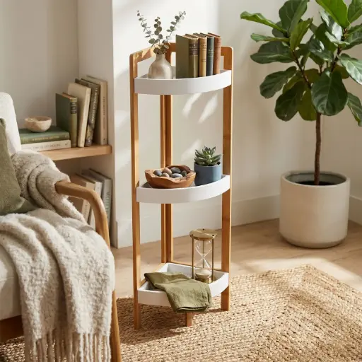 [BATHAC67] 360 HOME BAMBOO SHELF 23x23x77cm，1.9kg WHITE PART MDF
