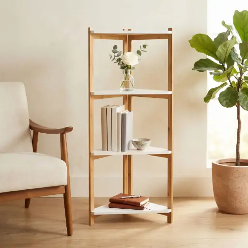 [BATHAC68] 360 HOME BAMBOO SHELF 30x30x85cm，2.3kg，WHITE PART MDF